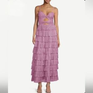 Grace Metallic Plisse Sweetheart Neck Cut-Out Tiered Dress